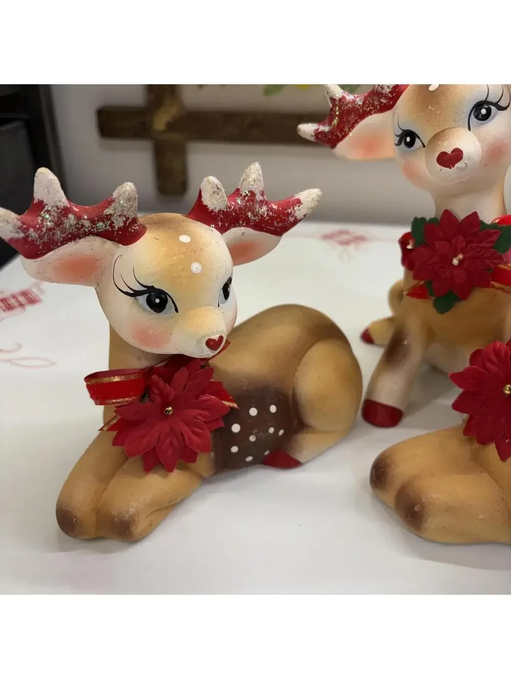 Kitsch bisque Christmas deer vintage 90’s